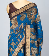 Blue Woven Synthetic Viscose Saree With Printed Kalamkari Motifs-BL4638