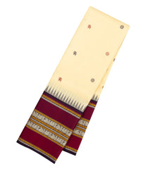 Cream Handloom Korvai Kanchipuram Silk Saree With Silk Thread Work Border-KA16349