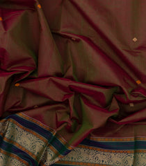Dark Brown Handloom Silk Cotton Saree With Diamond Buttas-SC4113