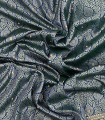 Navy Blue Woven Pure Silk Saree With Floral & Hand Embroidered Motifs-EN1803