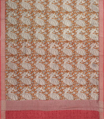 Rust Printed Chanderi Cotton Saree With Zari Border-CC1462