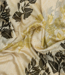 Cream Printed Chanderi Cotton Saree With Zari Border-CC1545