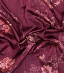 Brown Printed Synthetic Tussar With Contrast Zari Border-SY0292