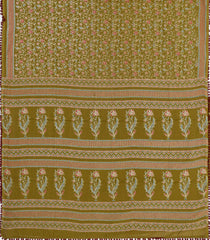 Olive Green Printed Jaipur Cotton Saree With Floral Motifs-JC1868