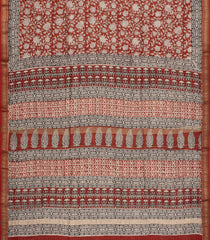 Rust Printed Chanderi Cotton Saree With Zari Border-CC1529