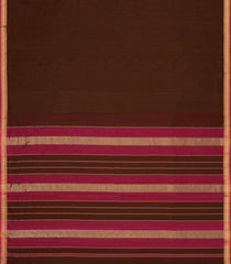 Dark Brown Handloom Maheswari Silk Cotton Saree With Contrast Border-SC4186