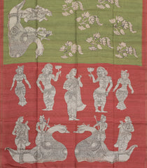 Cardamom Green Printed Synthetic Tussar Silk Saree With Contrast Border-SY0097