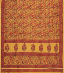 Sandal Printed Chanderi Cotton Saree With Paisley Motifs-CC1782