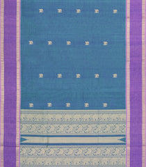 Blue Handloom Silk Cotton Saree With Yazhi Buttas & Contrast Border-SC3992