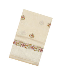 Cream Woven Art Linen Saree With Embroidered Buttas & Border-BL6031