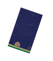 Navy Blue Handloom Silk Cotton Saree With Buttas & Green Border-SC3926
