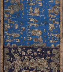 Blue Woven Synthetic Viscose Saree With Printed Village Motifs-BL4847