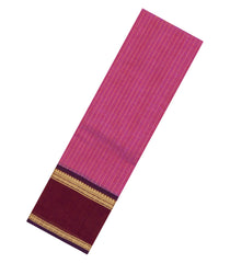 BubbleGum Pink Handloom Kanchi Cotton Saree With Stripes & Contrast Border-KC1754