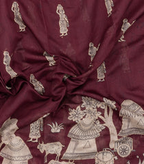 Dark Maroon Printed Art Dupion Saree With Floral Motifs-BL6133