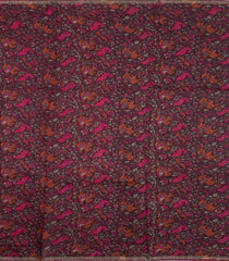 Burgundy Printed Tussar Silk Saree With Floral Motifs In Border-TU3690