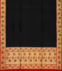 Black Handloom Plain Banarasi Silk Saree With Red Border