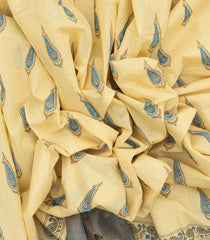 Yellow Woven Chirala Cotton Saree With Blue Printed Floral Motifs-CR1253