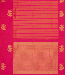 Hot Pink Handloom Kanchipuram Silk Saree With Stripes & Buttas-KA15722