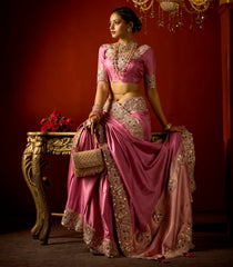 BubbleGum Pink Woven Blended Katan Silk With Heavy Zircon Work-BL4001