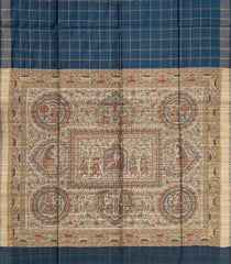 Indigo Handloom Dupion Silk Saree With Printed Fish Pallu-DS0492