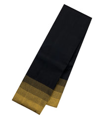 Black Handloom Korvai Kanchipuram Silk Saree With Combtooth Border-KA16689