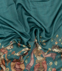 Sea Greeb Printed Tussar Silk Saree With Kalamkari Motifs-TU3641