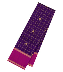 Purple Handloom Kanchipuram Silk Saree With Checks & Buttas-KA15307
