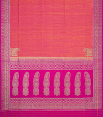 Peach Handloom Banarasi Silk Saree With Stripes & Contrast Border-BE1774