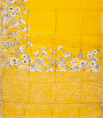 Yellow Handloom Tussar Saree With Printed Floral Motifs-TU3051