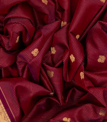 Crimson Handloom Silk Cotton Saree With Stripes & Annam Buttas