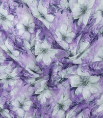 Lavender Printed Synthetic Linen Saree With Floral Motifs-SY0204