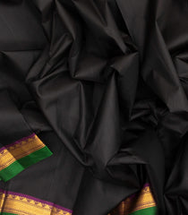 Black Handloom Kanchipuram Silk Saree With Contrast Zari Border