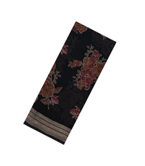 Black Printed Synthetics Brasso Saree With Floral Motifs-BL5313