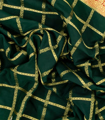 Bottle Green Woven Mysore Crepe 9 Yards Silk Saree With Pure Zari Checks & Contrast Border-MS3196
