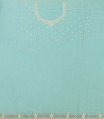 Turquoise Woven Blended Satin Tissue Saree With Embroidered Stone Work-BL4868