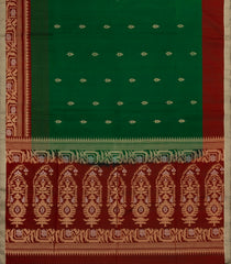 Dark Green Handloom Soft Silk Saree With Floral Buttas & Contrast Border-SO4535