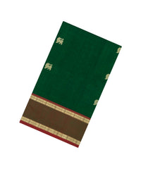 Dark Green Handloom Silk Cotton Saree With Yazhi Buttas & Contrast Border-SC3990