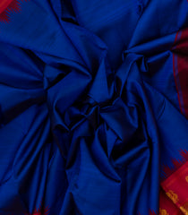 Blue Handloom Korvai Kanchipuram Silk Saree With Contrast Temple Border-KA13134