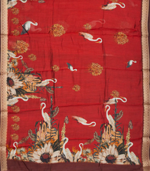 Red Woven Synthetic Viscose Saree With Printed Bird Motifs-BL4641