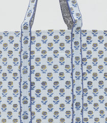 White Bagru Printed Handmade Cotton Quilted Tote Bag-ACS1033