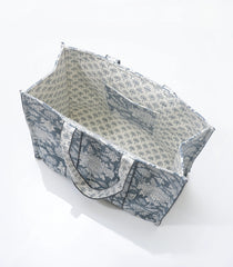 Grey Bagru Printed Handmade Cotton Quilted Tote Bag-ACS1032