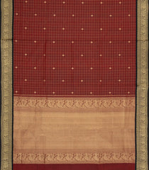Maroon Handloom Silk Cotton Saree With Checks-SC4301