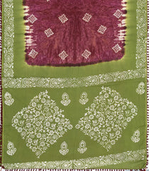 Burgundy Printed Jaipur Cotton Saree With Tie & Dye Motifs-JC1863