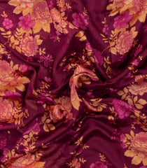 Burgundy Printed Chanderi Cotton Saree With Zari Border-CC1690