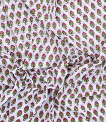 White Printed Jaipur Cotton Saree With Floral Motifs-JC1508