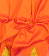 Orange Handloom Korvai Kanchipuram Silk Saree With Temple Border-KA15895