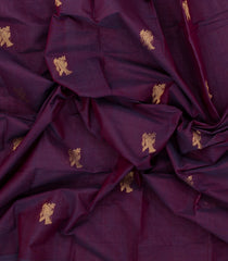 Dark Magenta Handloom Kanchi Cotton Saree With Peacock Buttas-KC1725