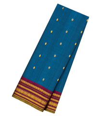 Blue Handloom Gadwal Silk Cotton Saree With Buttas-GA0417
