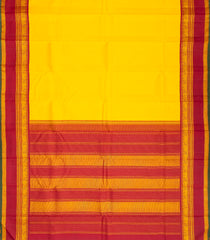 Yellow Handloom Korvai Kanchipuram Silk Saree With Contrast Crimson Border-KA12997