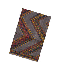 Dark Grey Printed Tussar Silk Saree With Chevron Motifs-TU3765